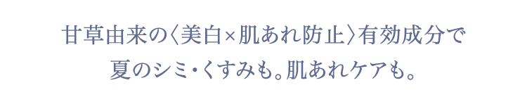 甘草由来の〈美白×肌あれ防止〉有効成分で夏のシミ・くすみも。肌あれケアも。